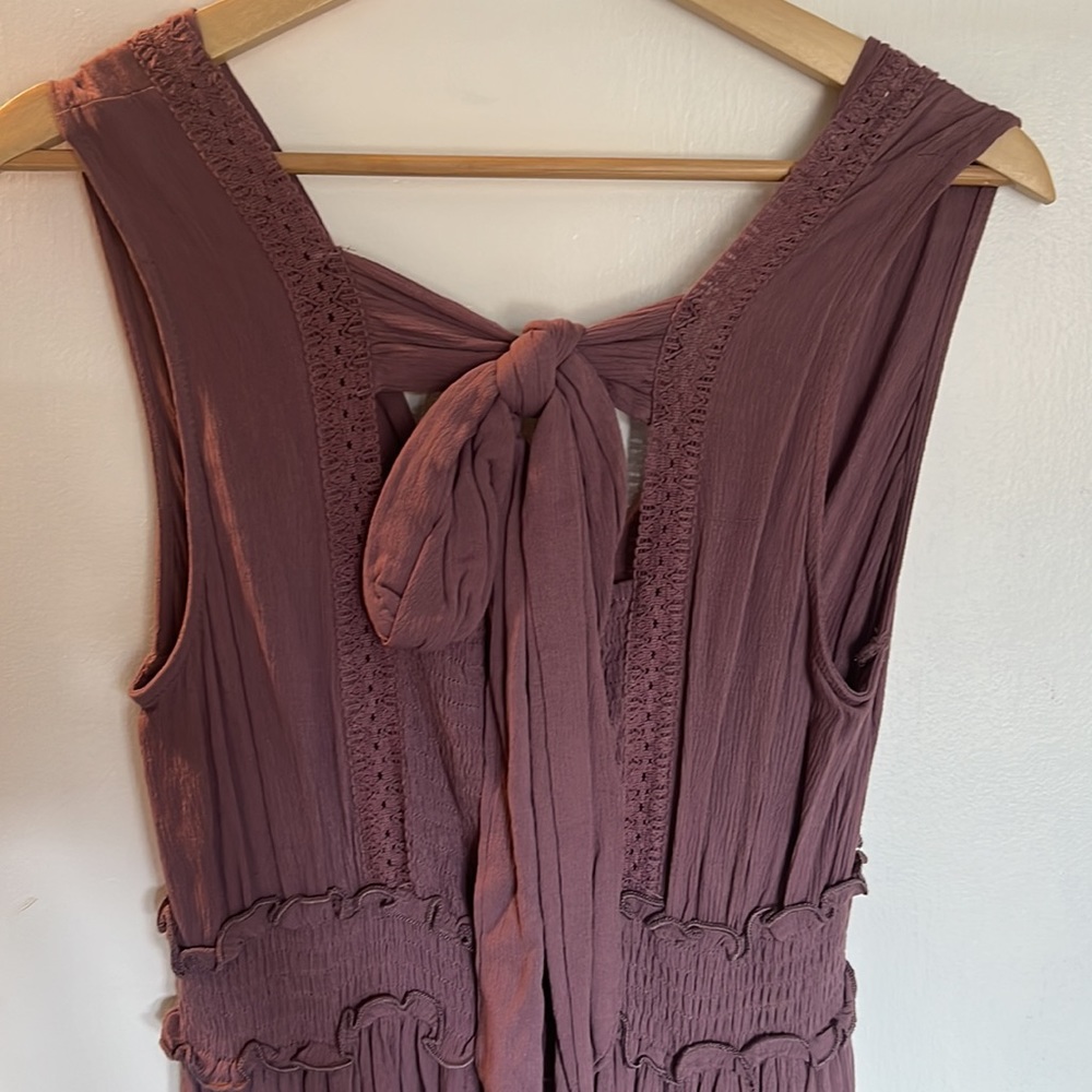 Plum gauze and crochet dress